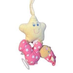 Vintage 98 Kids II Musical Crib Plush Toy Yellow Star Bear  Pink Pajamas WORKS